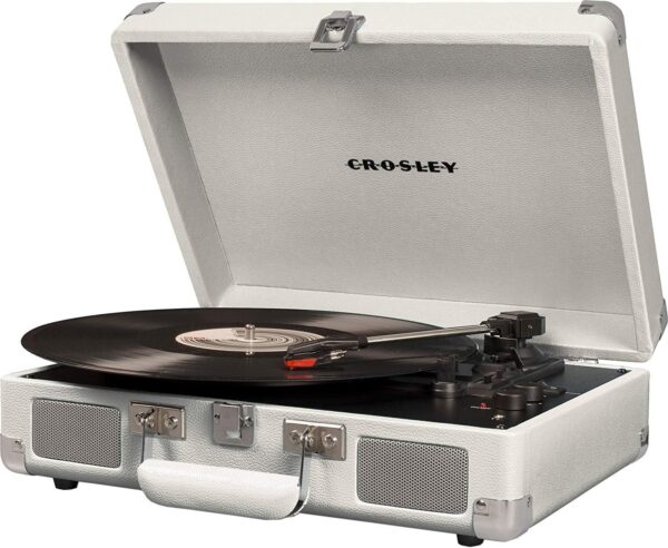 Demo - Crosley Cruiser Deluxe Vintage 3-Speed Bluetooth Suitcase Turntable, White Sand