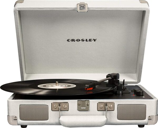 Demo - Crosley Cruiser Deluxe Vintage 3-Speed Bluetooth Suitcase Turntable, White Sand